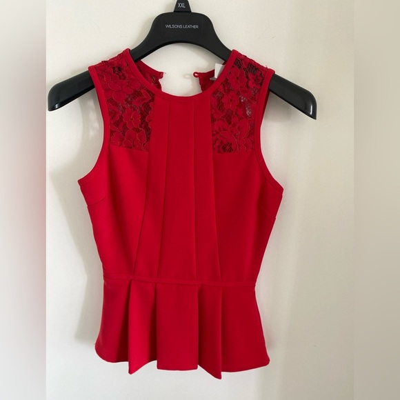 H&M Sleeveless Blouse Top Red Colour with Lace Details Back Zipper Sz 2 - Picture 1 of 6